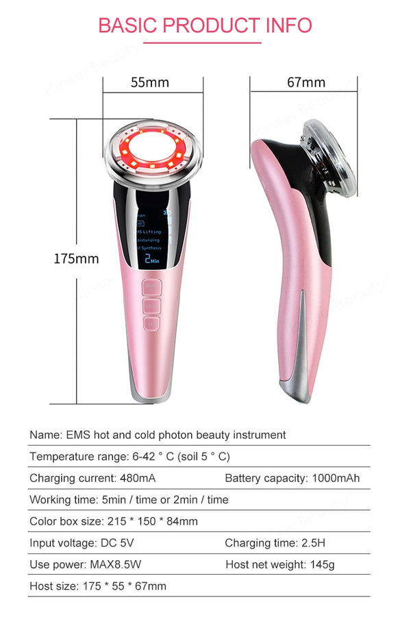EMS Facial Massager LED light therapy Sonic Vibration Wrinkle Removal