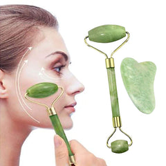 Natural Jade Roller Guasha Skin Scraper Facial Set  Stone Firming Face
