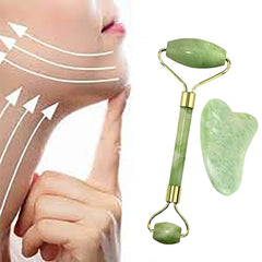 Natural Jade Roller Guasha Skin Scraper Facial Set  Stone Firming Face